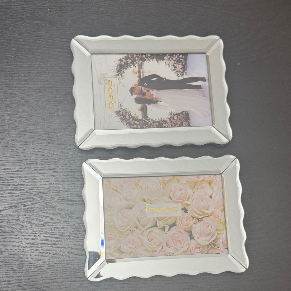 Bebe 4x6  White and Silver Picture Frame Set